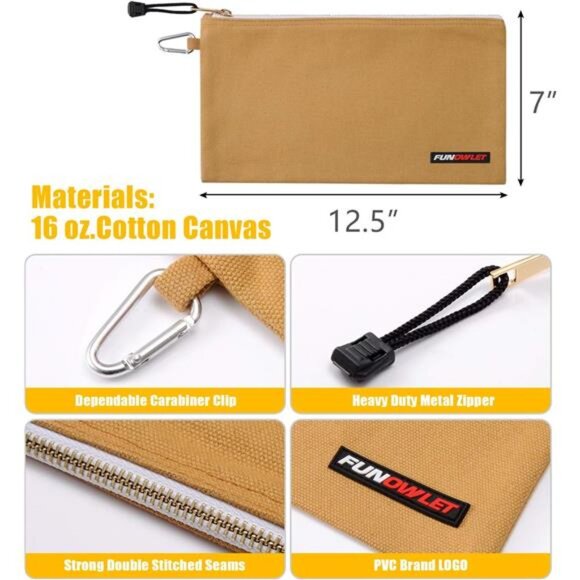 Utility Bag, Canvas Zipper Tool Bags - Heavy Duty Tools Pouch - Picture 2 of 7